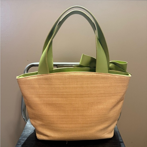 Preston & York Tan and Green Tote with Bow - Picture 3 of 8